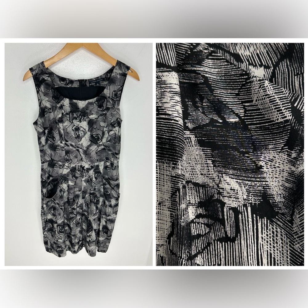 Banana Republic Sleeveless Black Floral Sheath Dress Size 6 Pockets Silk Blend